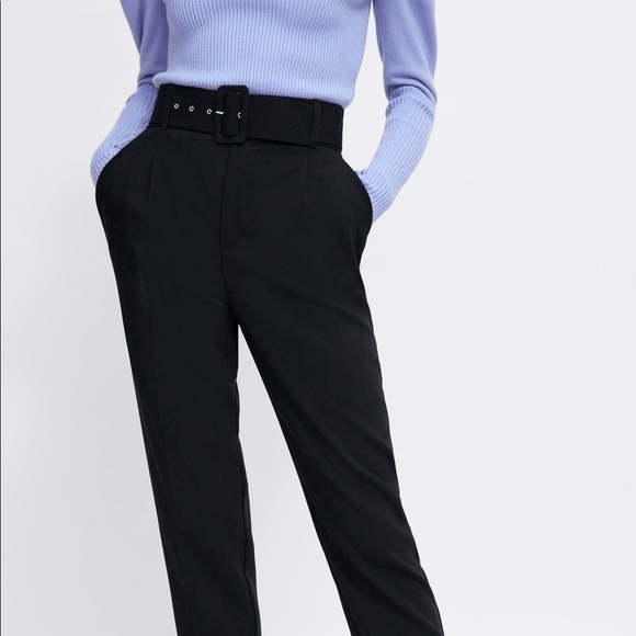 Zara Pants - Zara High-Waisted Belted Pants (Black) Zara Pants - Zara High-Waisted Belted Pants (Black)